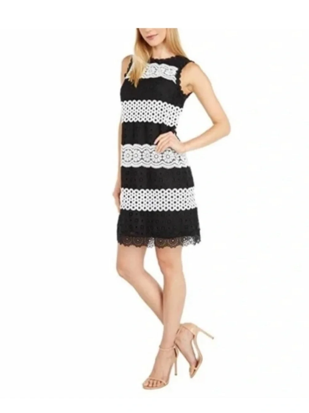 kate spade Black and white floral dot lace shift lined dress size 0 NWT